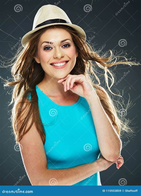 Beautiful Woman With Long Hair Crossed Arms Portrait Stock Image Image Of Background Modern