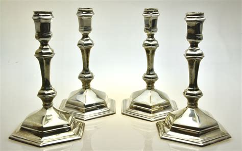 Silver Candlesticks A Set Of Four 18th Century Style Cast Silver