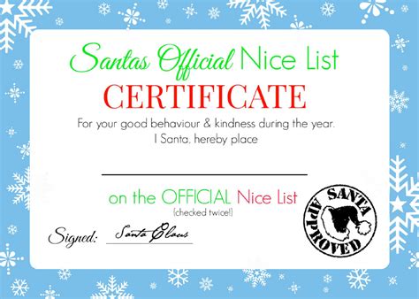 It comes in a landscape orientation and uses a modern design. Santa's Official Nice List Certificate Template - Blue Download Printable PDF | Templateroller