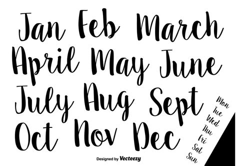 Hand Drawn Calligraphic Vector Names Of Months And Weeks Download