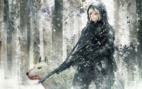 Wallpaper Forest Anime Girls Snow Frost Wolf Freezing Snipers