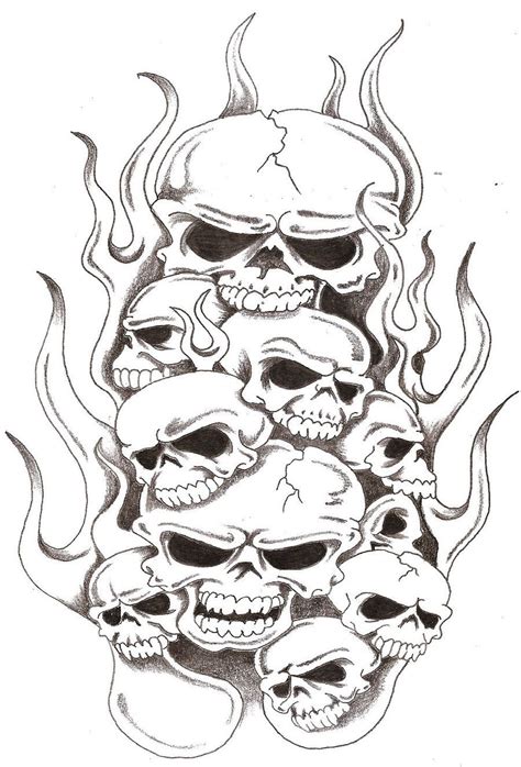 Skulls And Flames 2 By Thelob On Deviantart Skulls Skull Stencil