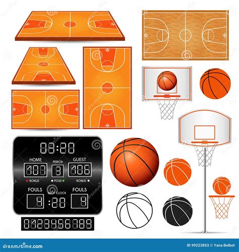 Basketball Basket Hoop Ball Scoreboard With Numbers Fields On White