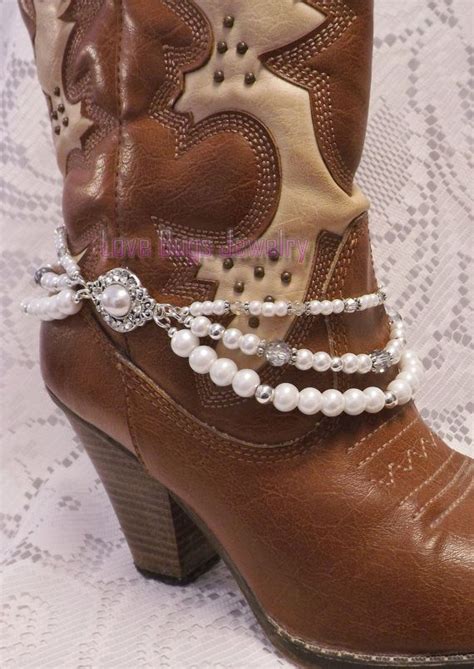 Bridal Rhinestone Cowgirl Boot Jewelry Boot Bracelet Triple Pearl