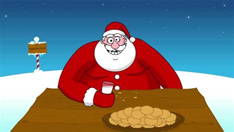Big Fat Santa Claus Eating Cookies And Drinking Milk Green Screen