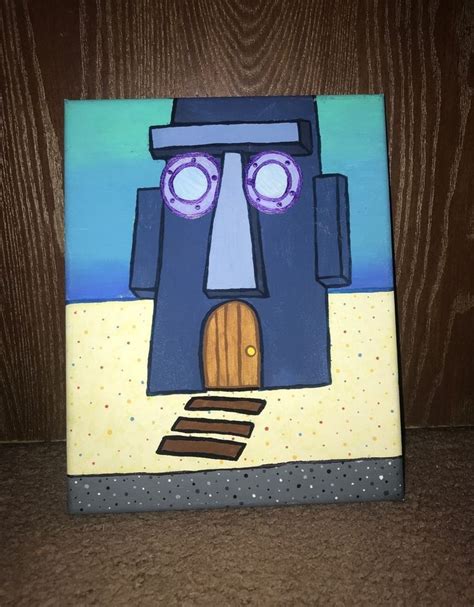 Art painting meme spongebob drawing spongebobmemes. Squidward's House Painting in 2020 | Cute canvas paintings ...
