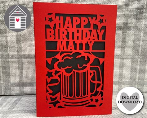 Svg Happy Birthday Beer Mug Card Personalize Your Card Etsy Uk