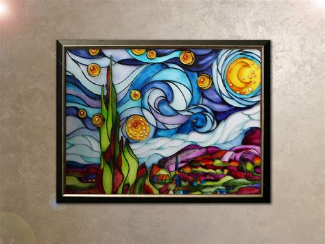 Starry Night Van Gogh Glass Painting Star Night Sky Wall Art Etsy