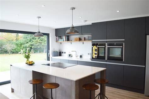 We offer range of functional kitchens & kitchen products. Modern Kitchen Installation in London - Dark Grey Matt and ...