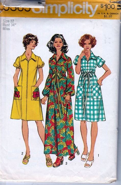 Simplicity 5365 Vintage 1970s Sewing Pattern Ladies House Dress Robe