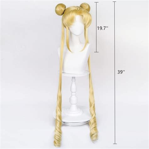Long Curly Golden Ponytails Wig With Buns For Sailor Moon Cosplay