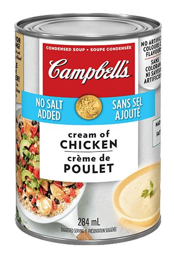 Cholesterol 94.6 mg 31 %. Campbell's Condensed No Salt Added Cream of Chicken Soup - Campbell Company of Canada