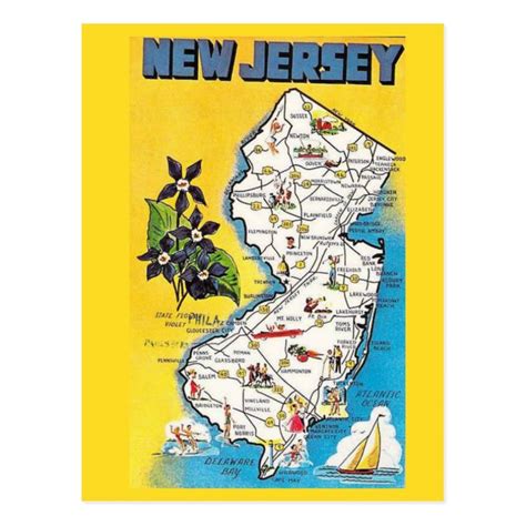 New Jersey State Map Postcard Postcard State Map