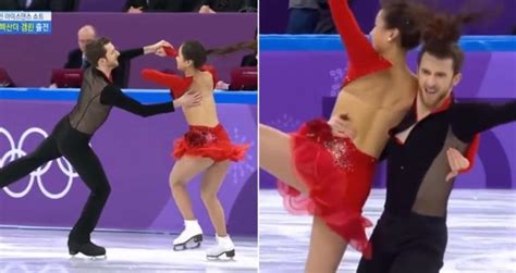 South Korean Skaters Top Almost Falls Off During Her Olympic Routine