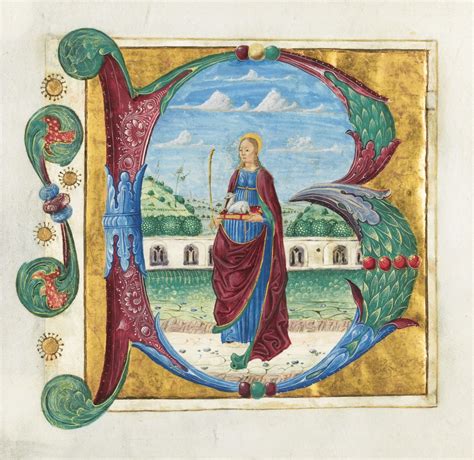 14 St Agnes With Her Attribute The Lamb Historiated Initial From A