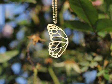 Gold Butterfly Wing Necklace Gold Butterfly Pendant Wing Etsy Gold