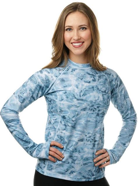 Womens Upf 50 Rash Guard Long Sleeve Shirt Aqua Design