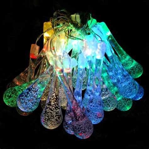 Solar Powered Water Drop String Lights 30 Led Multi Colored 8 Modes