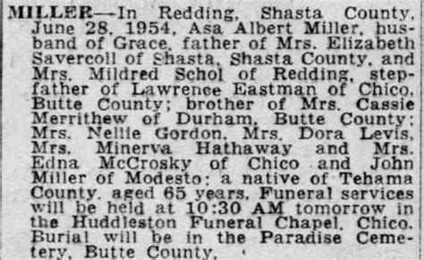 Obituaries and Clippings: Miller - cool adventures