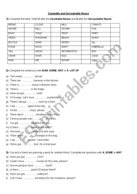 Countable And Uncountable Nouns Esl Worksheet By Mt18