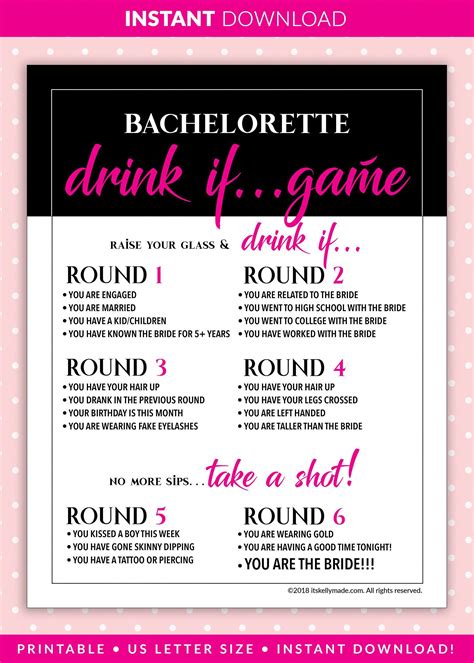 Bachelorette Party Games Drink If Game Printable Bachelorette Games