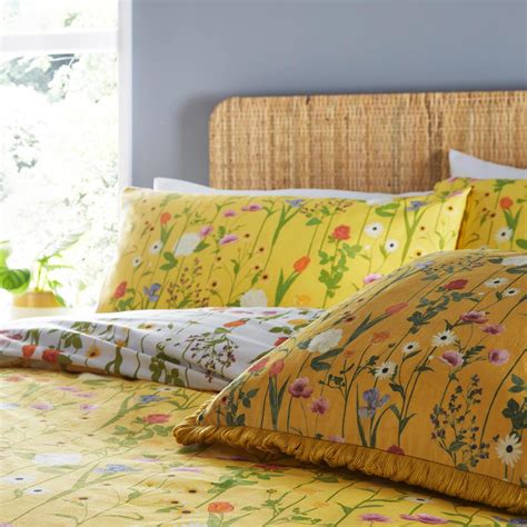 Yellow Duvet Covers Fleura Floral Cotton Blend Quilt Cover Bedding Sets