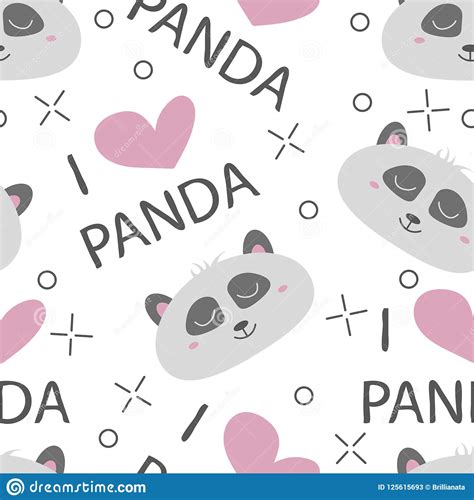 Seamless Pattern Hand Drawn Faces Of Pandas Background For Children
