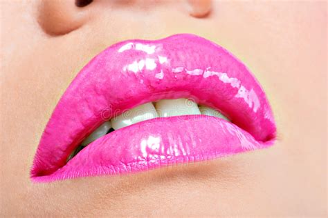 Closeup Beautiful Female Lips With Pink Lipstick Stock Photo Image Of