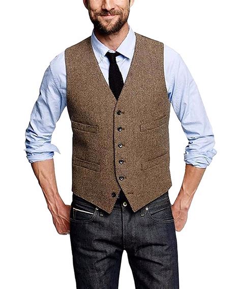 Mans Suit Vest Wool Herringbone Formal Grooms Wear Suit Vest Mens