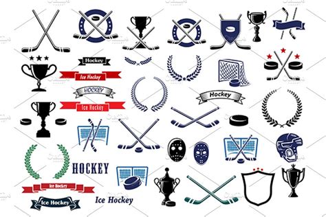 Ice Hockey Sport Icons And Symbols Pre Designed Illustrator Graphics