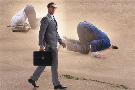The Businessman Hiding His Head In Sand Escaping From Problems Stock