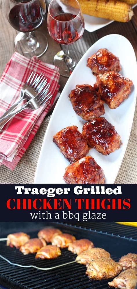 Before grilling, remove your chicken from the marinade, letting any excess drip back into the baking dish, and gently pat dry. Traeger Pellet Grilled Chicken Thighs Recipe - Vindulge ...