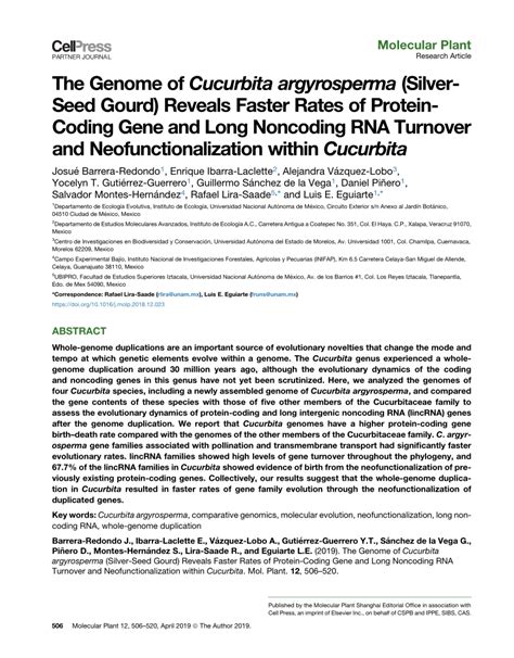 Pdf The Genome Of Cucurbita Argyrosperma Silver Seed Gourd Reveals