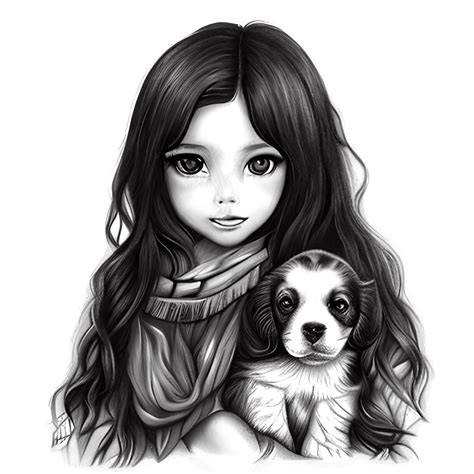 Anime Girl With Cute Puppy · Creative Fabrica