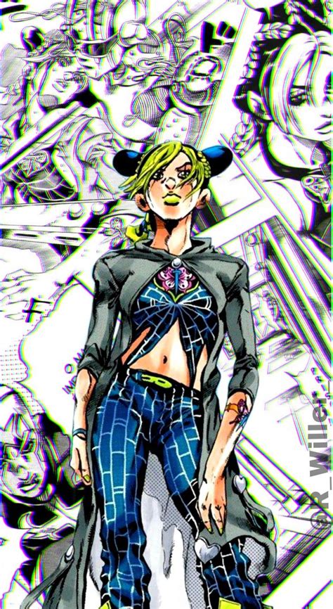 A Drawing Of A Woman With Blonde Hair And Blue Pants Standing In Front