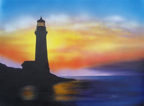Lighthouse At Sunset Painting By Chris Fraser