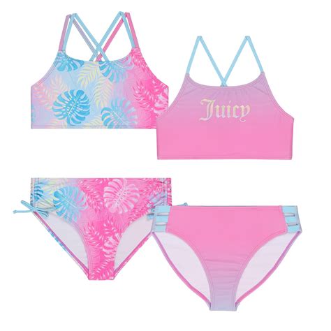 Juicy Couture Girls 4 Pack Two Piece Bikini Swimsuit Set Kids Bathing