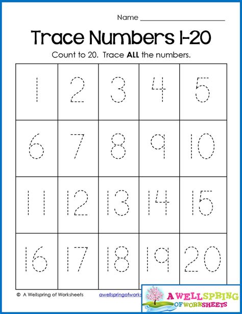 Tracing Numbers Worksheets 1-20