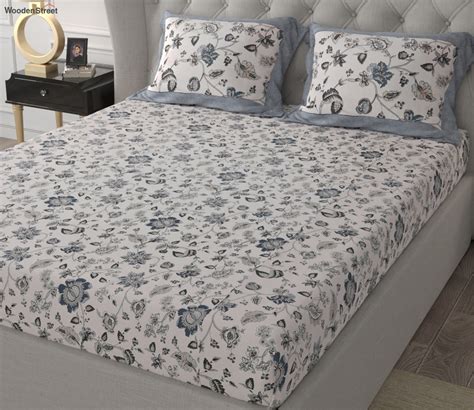 Buy Pure Cotton 240 Tc Double Bedsheet In Blueish Floral Pattern Online