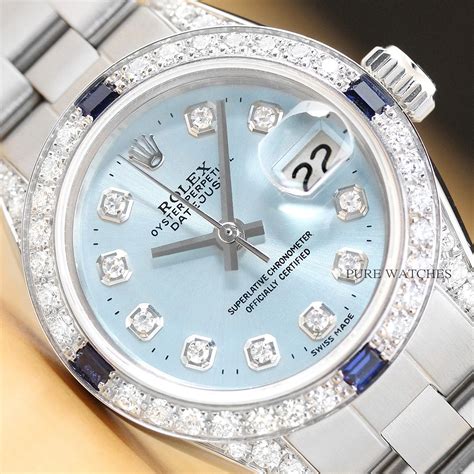 Rolex Ladies Datejust 18k White Gold Diamond Sapphire And Steel Watch
