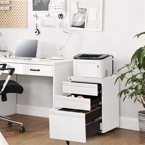 White Mobile Under Desk File Cabinet With Lock Home Office Songmics