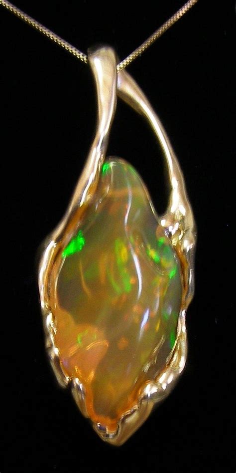 18k Gold Mexican Fire Opal Pendant Fire Opals Jewelry Opal Pendants