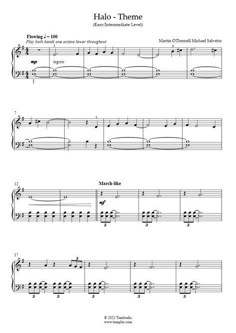 Halo Theme Easy Intermediate Level Solo Piano Martin O Donnell Piano Sheet Music