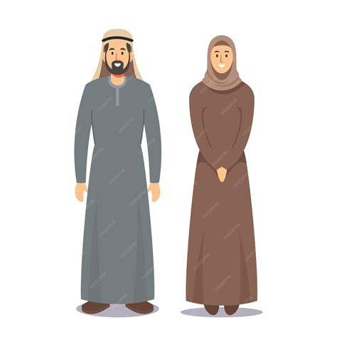 Premium Vector Man And Woman Arabic People Bearded Arabian Male Character Dressed In