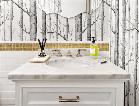Bathroom tiles borders ideas with innovative style in. White Bathroom tiles with Gold Glass Border Tiles ...