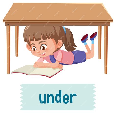 Premium Vector Preposition Of Place With Cartoon Girl And A Table