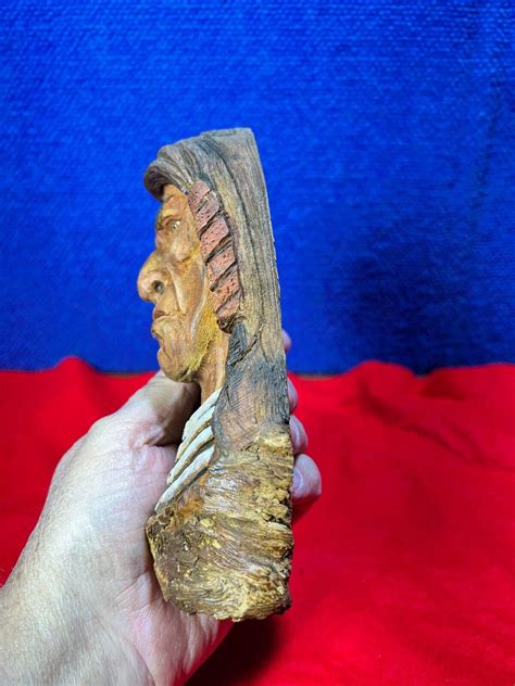 Vintage Hand Carved Wood Native American Indian Chief Head Aa 176 Ebay
