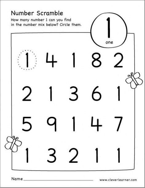 Find The Number 1 Worksheet Математические задачи Детский сад математика Игры и другие