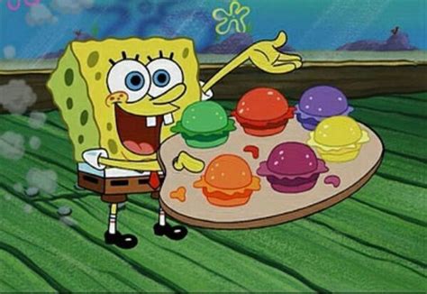 Spongebob With Colorful Krabby Patties Spongebob Spongebob Cartoon