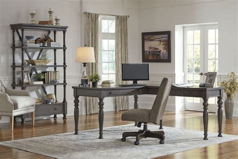 Devenstead Dark Gray Home Office L-Shaped Home Office Set from Ashley